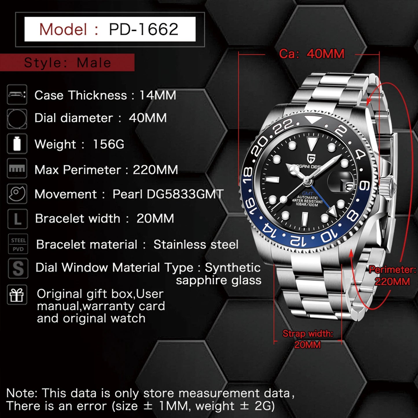 PAGANI DESIGN V3 Version GMT Watches Men's Luxury Sapphire Automatic Mechanical Watch 40MM Stainless Steel Waterproof Watch