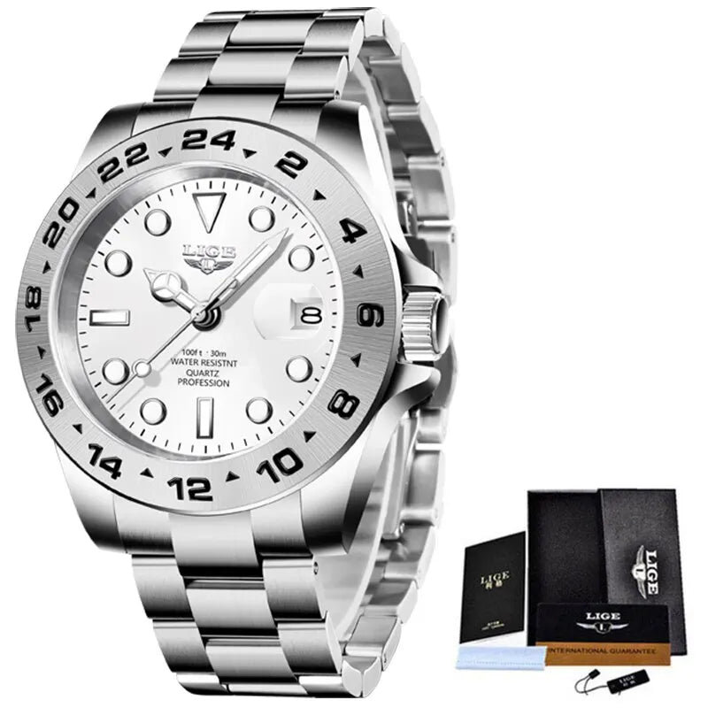 LIGE 2024 Men Watch Stainless Steel Band Date Mens Clock Business Male Watches Waterproof Luxuries Man Wrist Watches for Men