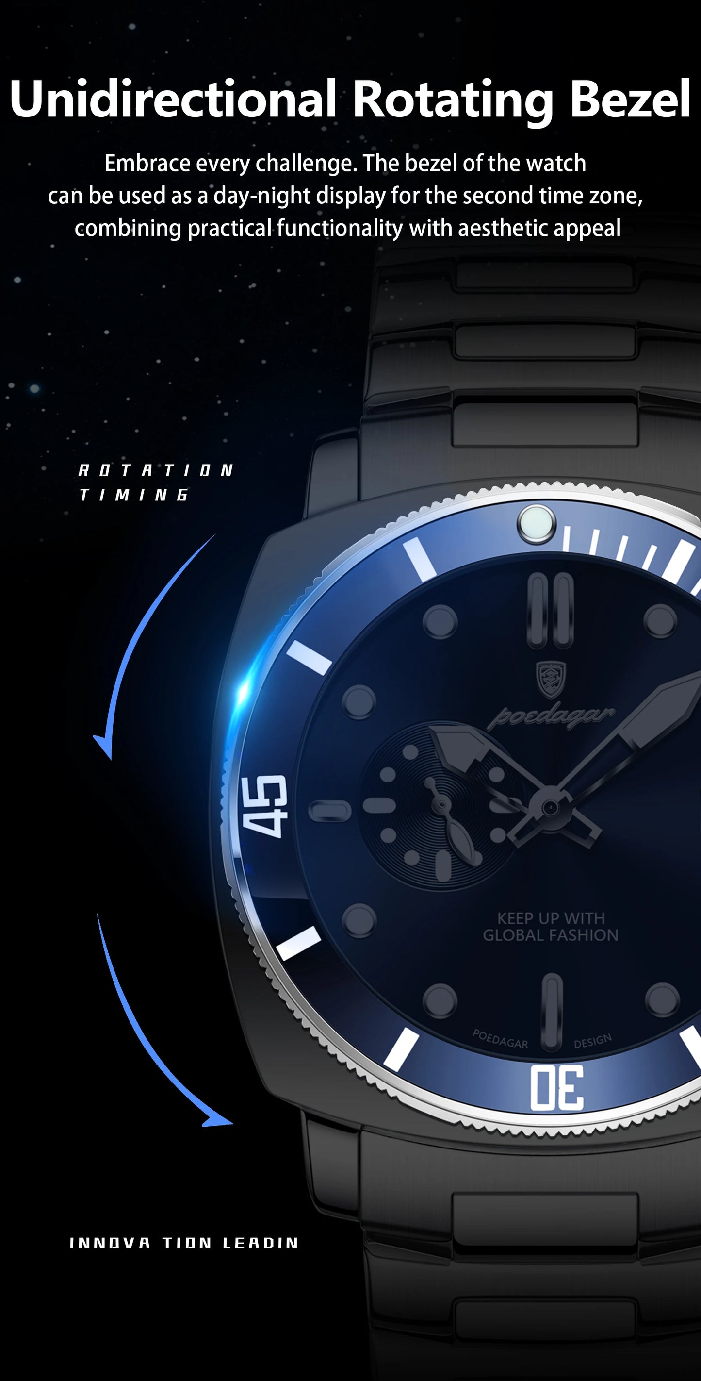 POEDAGAR Luxury Sports Man Wristwatch Luminous Waterproof Date Watch For Men Business Stainless Steel Quartz Men's Watches Reloj