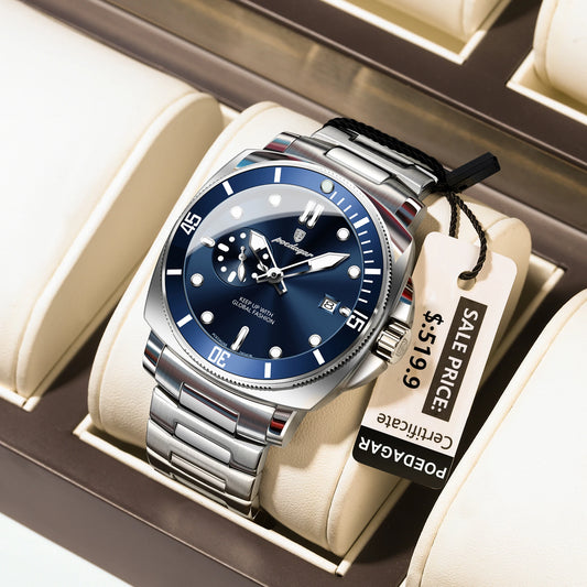 POEDAGAR Luxury Sports Man Wristwatch Luminous Waterproof Date Watch For Men Business Stainless Steel Quartz Men's Watches Reloj