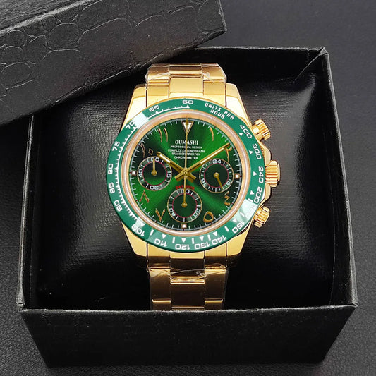 Luxury 39.3mm quartz Chronograph Business Watch Men's VK63 Sport watches Sapphire Glass green gold dial Ceramic bezel vk63 watch