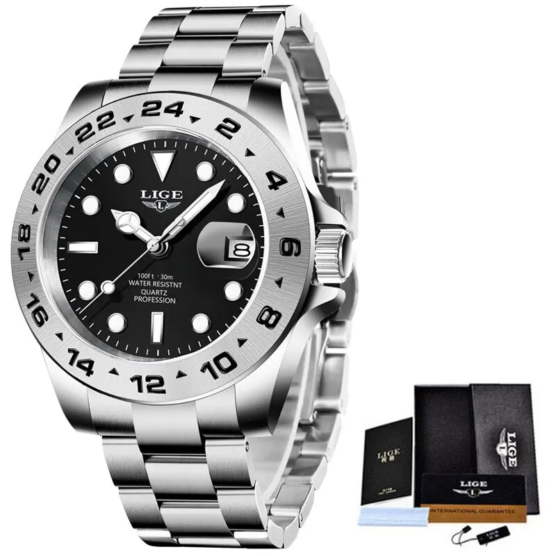 LIGE 2024 Men Watch Stainless Steel Band Date Mens Clock Business Male Watches Waterproof Luxuries Man Wrist Watches for Men