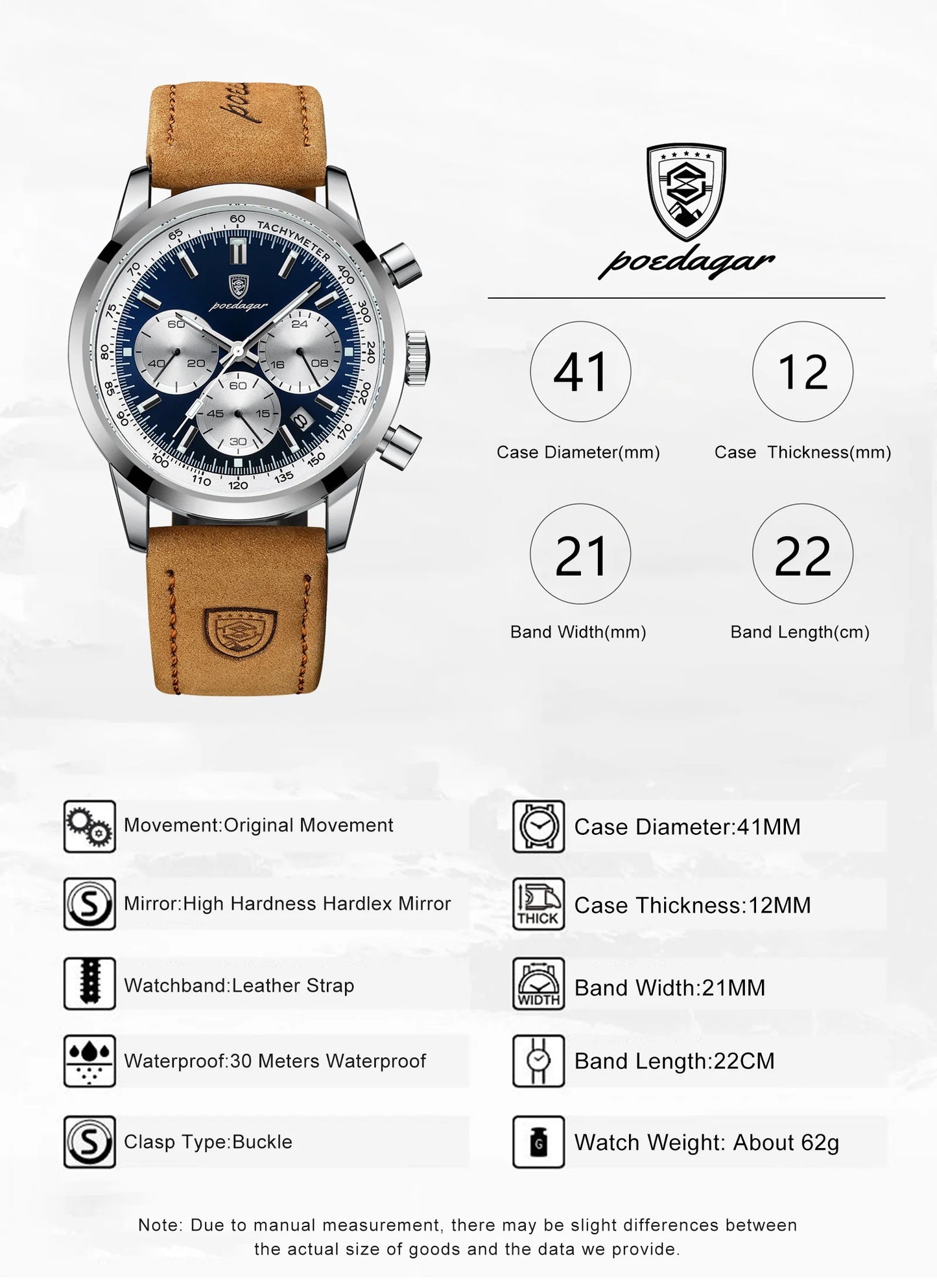 POEDAGAR Luxury Leather Chronograph Watch – Everyday Elegance with Precision