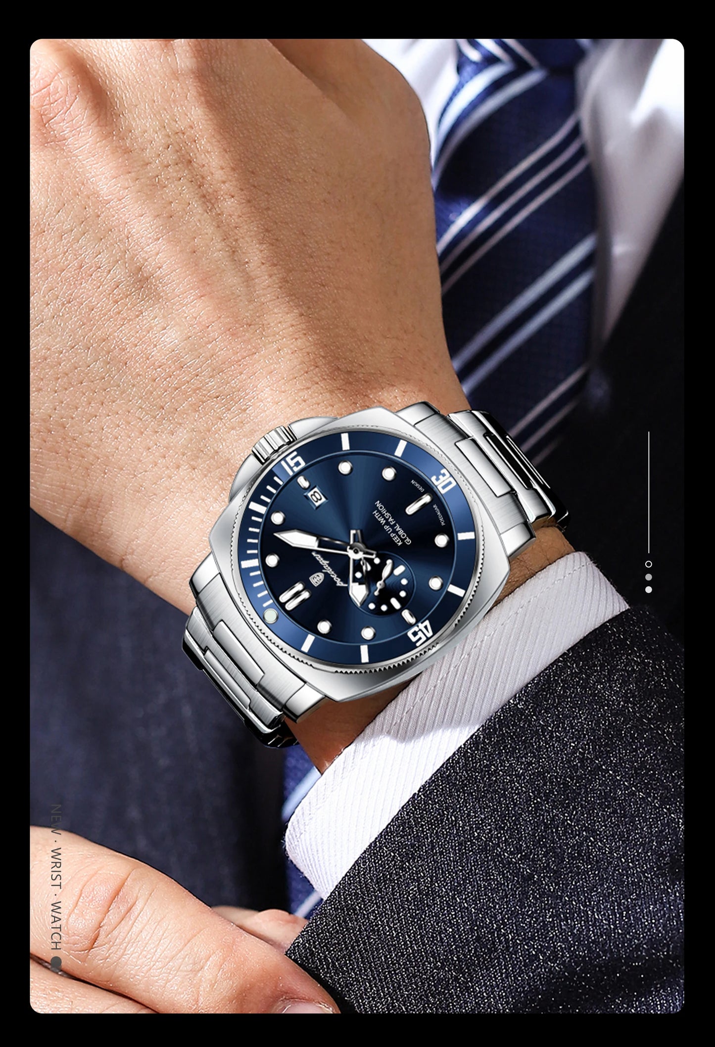 POEDAGAR Luxury Sports Man Wristwatch Luminous Waterproof Date Watch For Men Business Stainless Steel Quartz Men's Watches Reloj