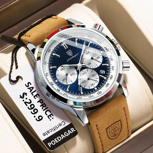 POEDAGAR Luxury Leather Chronograph Watch – Everyday Elegance with Precision