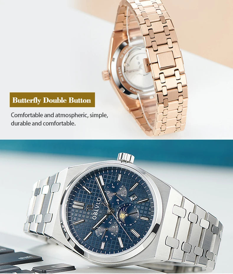 Elevate your wristwear with the OBLVLO Luxury Mechanical Watch, crafted for those who appreciate precision and sophistication.