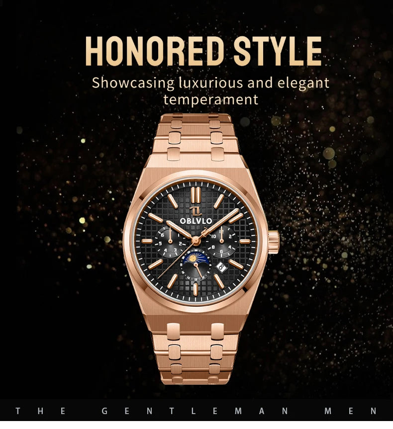 Elevate your wristwear with the OBLVLO Luxury Mechanical Watch, crafted for those who appreciate precision and sophistication.