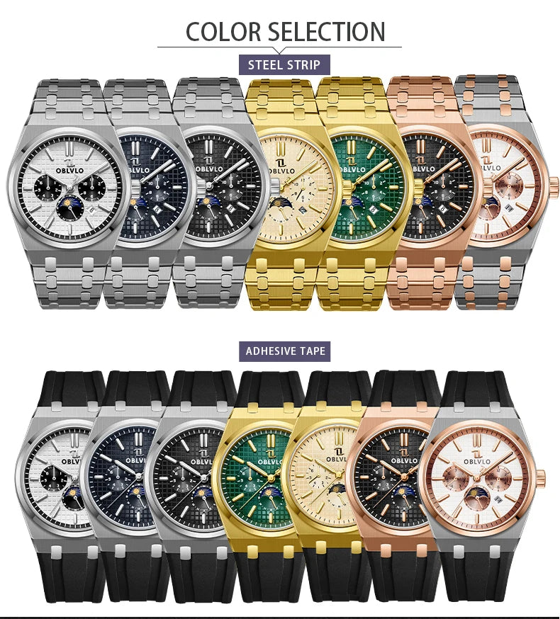 Elevate your wristwear with the OBLVLO Luxury Mechanical Watch, crafted for those who appreciate precision and sophistication.