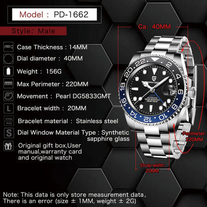 PAGANI DESIGN V3 Version GMT Watches Men's Luxury Sapphire Automatic Mechanical Watch 40MM Stainless Steel Waterproof Watch