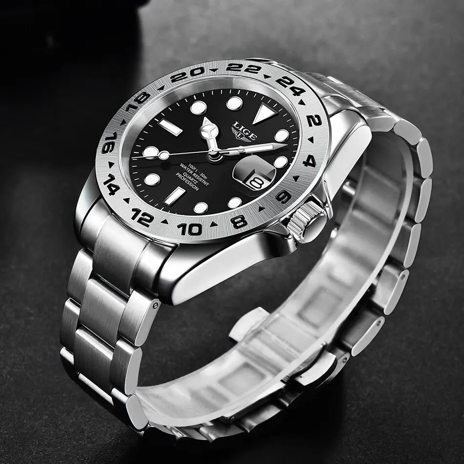 LIGE 2024 Men Watch Stainless Steel Band Date Mens Clock Business Male Watches Waterproof Luxuries Man Wrist Watches for Men