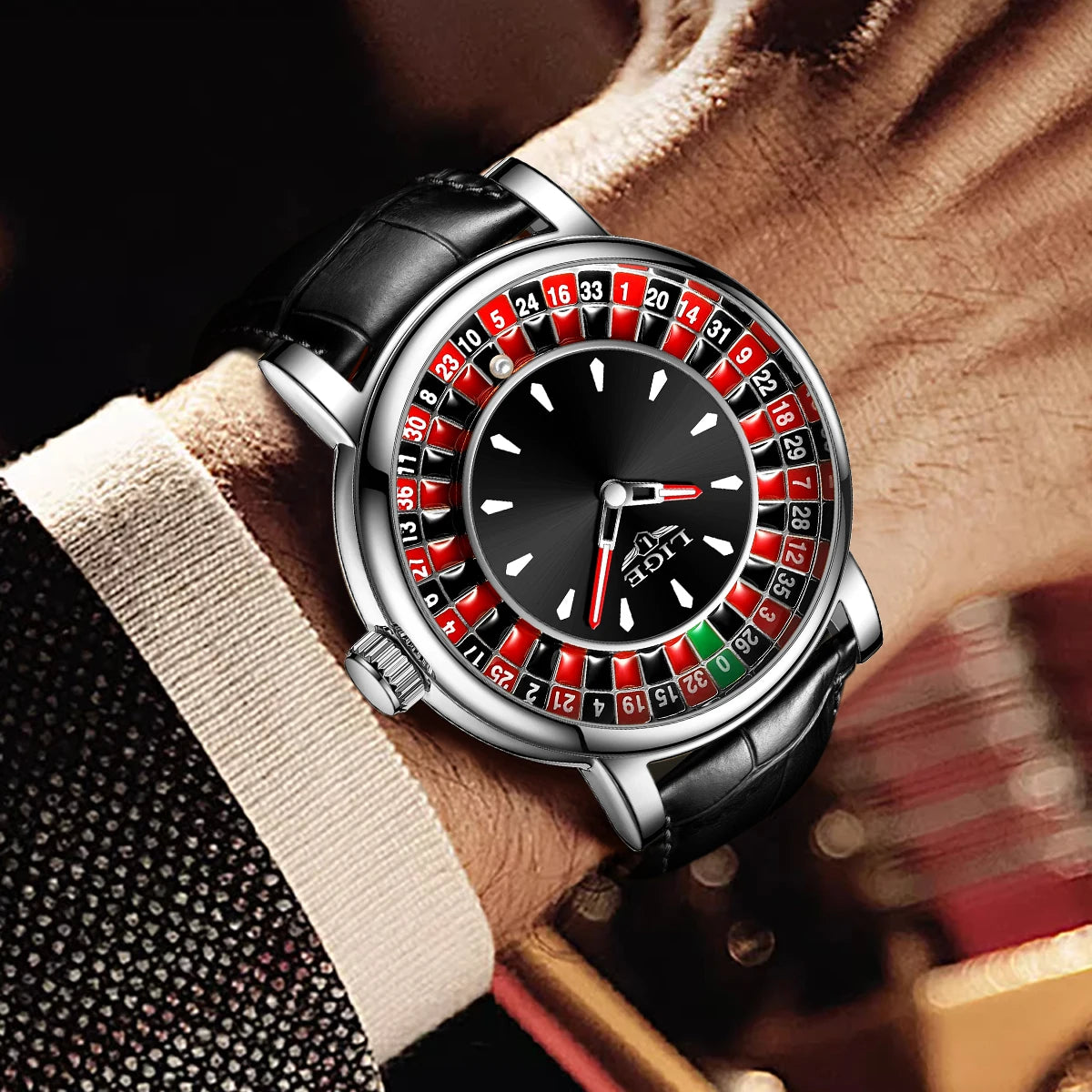 LIGE Roulette Dial Men’s Watch – A Bold Spin on Everyday Style