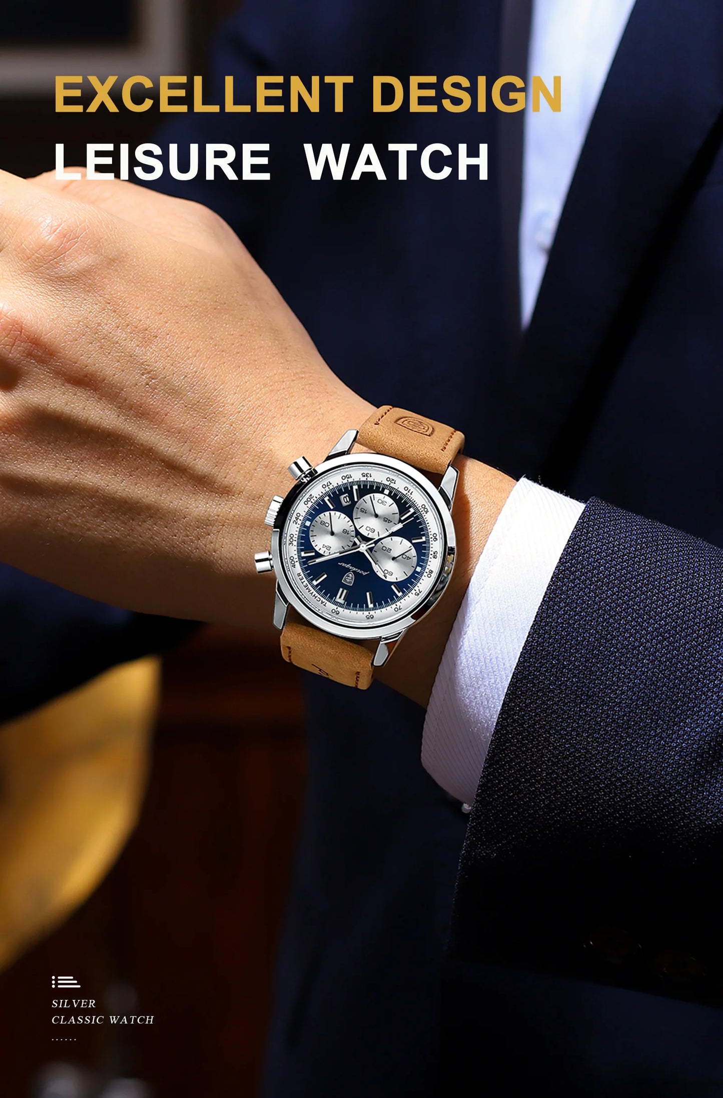 POEDAGAR Luxury Leather Chronograph Watch – Everyday Elegance with Precision