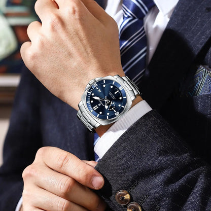 POEDAGAR Luxury Sports Man Wristwatch Luminous Waterproof Date Watch For Men Business Stainless Steel Quartz Men's Watches Reloj