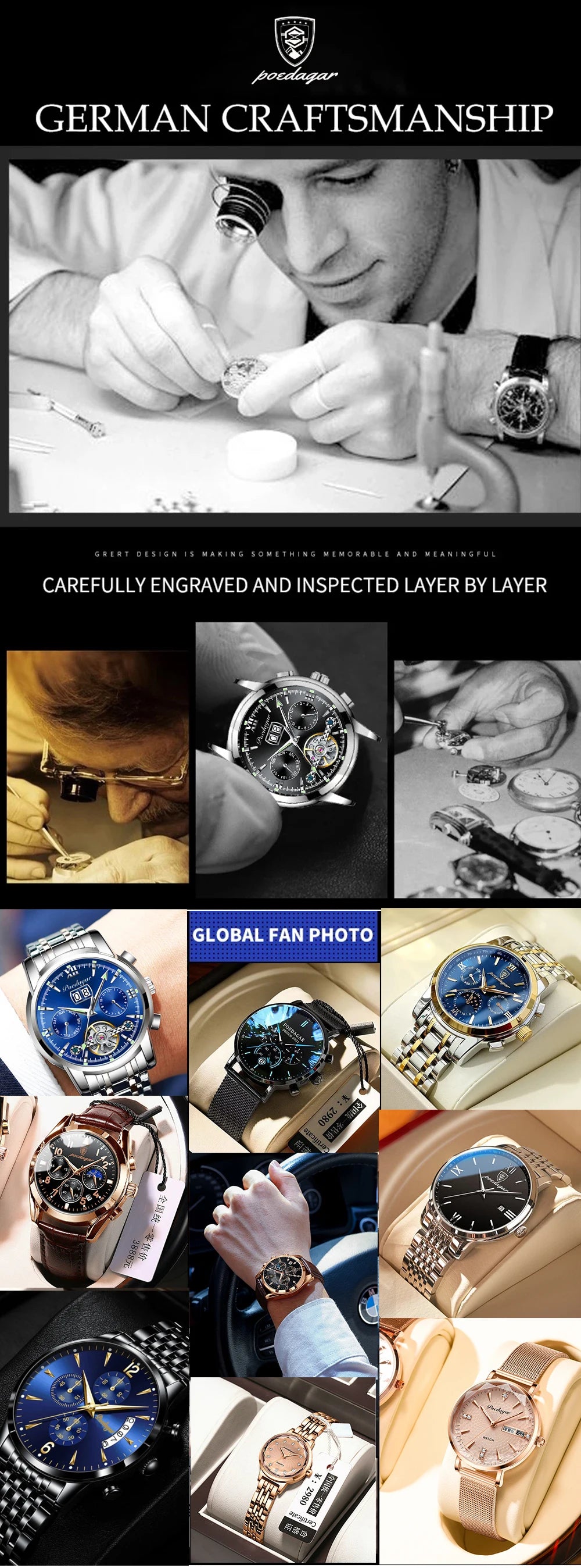 POEDAGAR Luxury Leather Chronograph Watch – Everyday Elegance with Precision