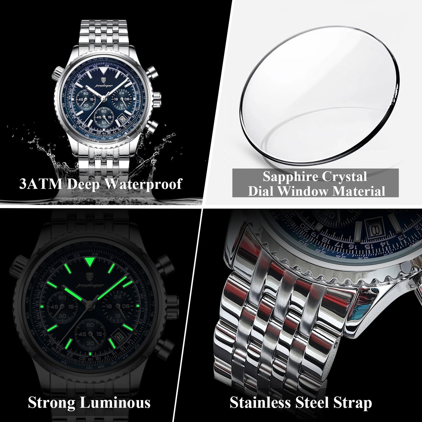 POEDAGAR Military-Style Men’s Chronograph – Tough Design, Timeless Class