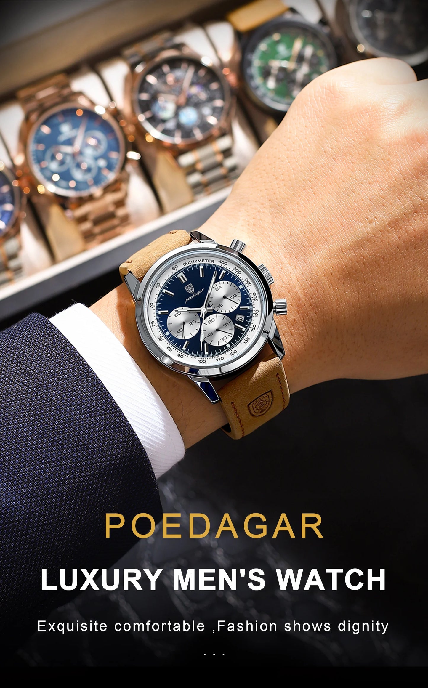 POEDAGAR Luxury Leather Chronograph Watch – Everyday Elegance with Precision