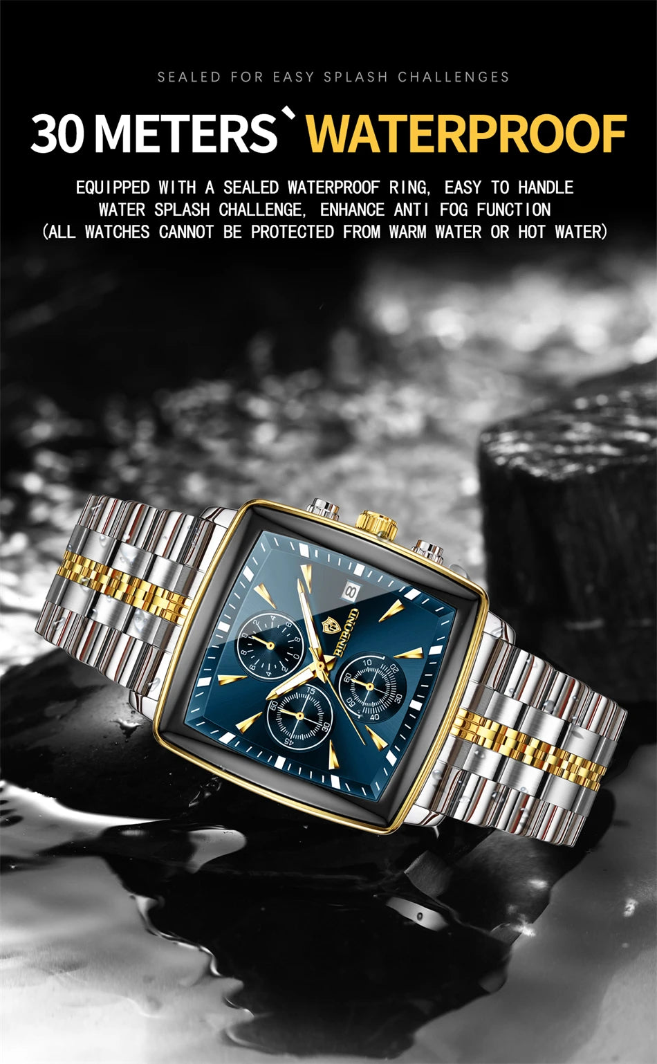 BINBOND Luxury Square Men’s Watch – Bold Design. Built to Perform.