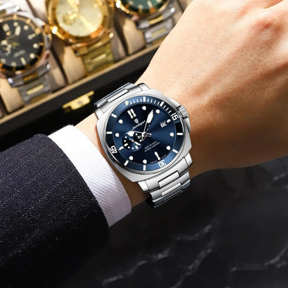 POEDAGAR Luxury Sports Man Wristwatch Luminous Waterproof Date Watch For Men Business Stainless Steel Quartz Men's Watches Reloj