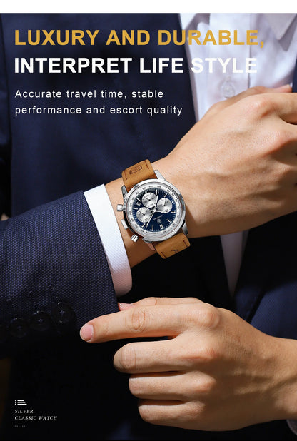 POEDAGAR Luxury Leather Chronograph Watch – Everyday Elegance with Precision