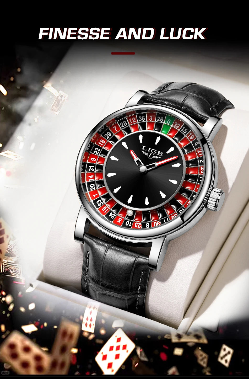 LIGE Roulette Dial Men’s Watch – A Bold Spin on Everyday Style