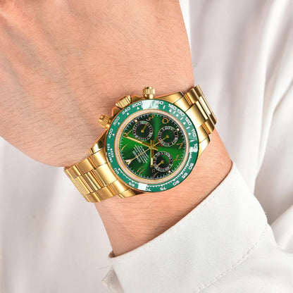 Luxury 39.3mm quartz Chronograph Business Watch Men's VK63 Sport watches Sapphire Glass green gold dial Ceramic bezel vk63 watch