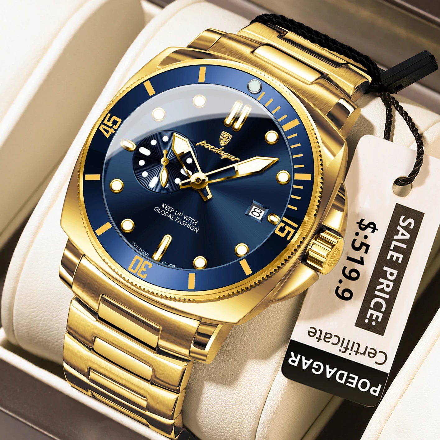 POEDAGAR Luxury Sports Man Wristwatch Luminous Waterproof Date Watch For Men Business Stainless Steel Quartz Men's Watches Reloj
