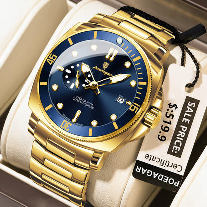 POEDAGAR Luxury Sports Man Wristwatch Luminous Waterproof Date Watch For Men Business Stainless Steel Quartz Men's Watches Reloj