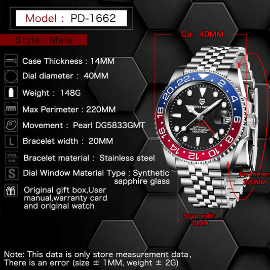 PAGANI DESIGN V3 Version GMT Watches Men's Luxury Sapphire Automatic Mechanical Watch 40MM Stainless Steel Waterproof Watch