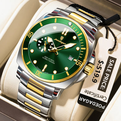 POEDAGAR Luxury Sports Man Wristwatch Luminous Waterproof Date Watch For Men Business Stainless Steel Quartz Men's Watches Reloj