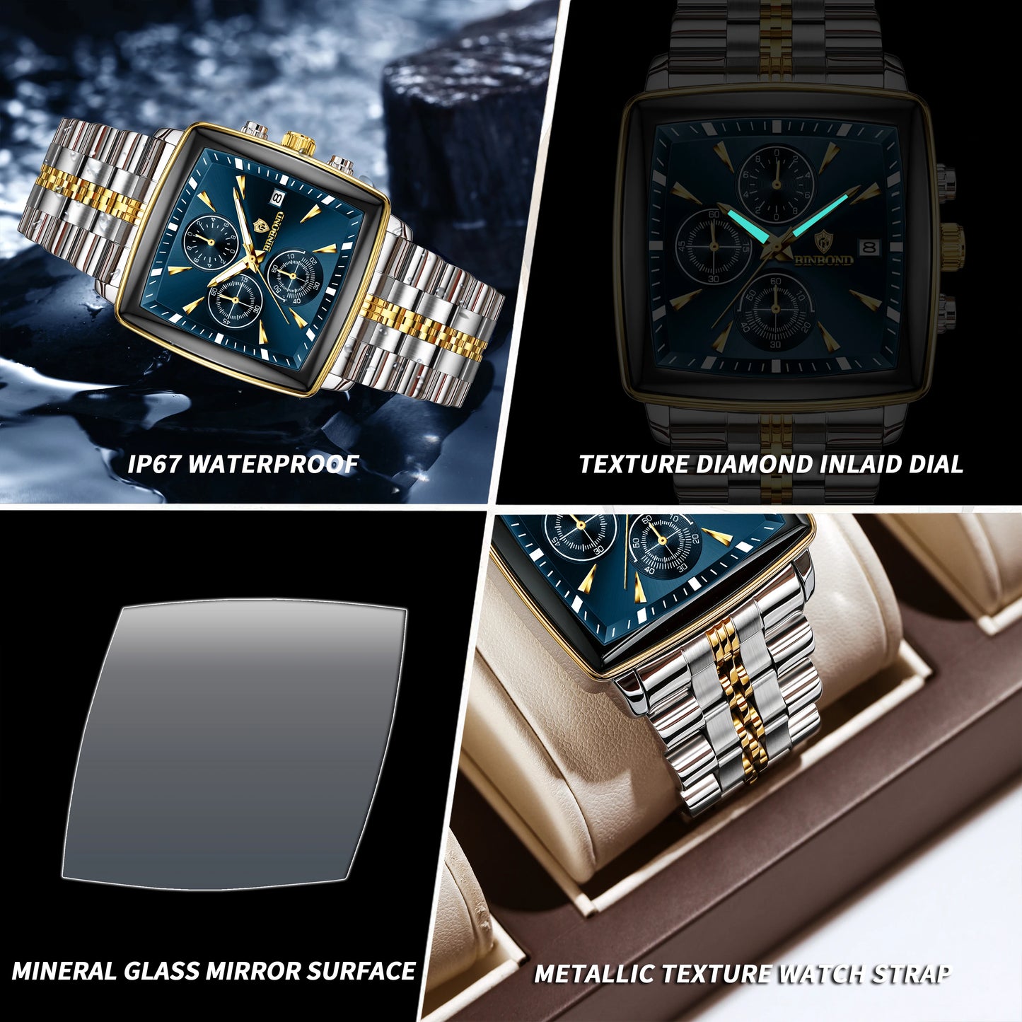 BINBOND Luxury Square Men’s Watch – Bold Design. Built to Perform.