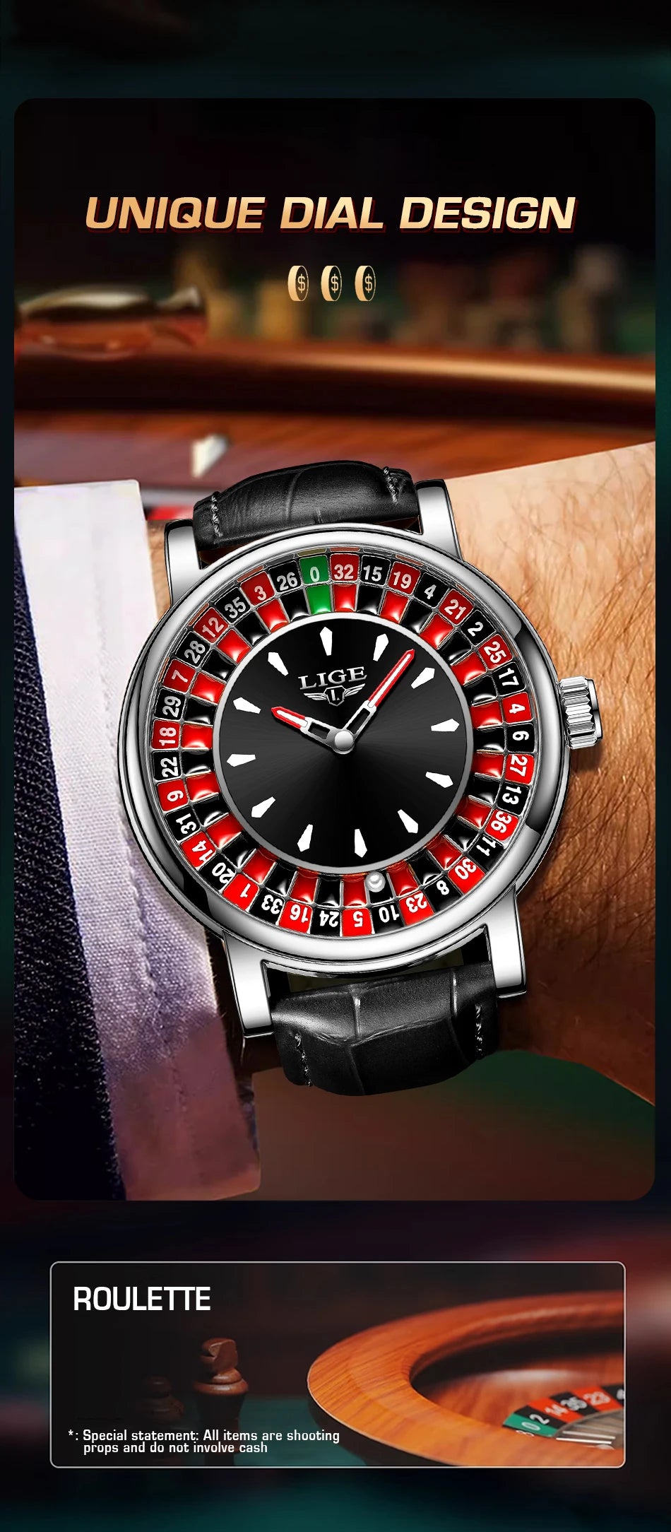 LIGE Roulette Dial Men’s Watch – A Bold Spin on Everyday Style