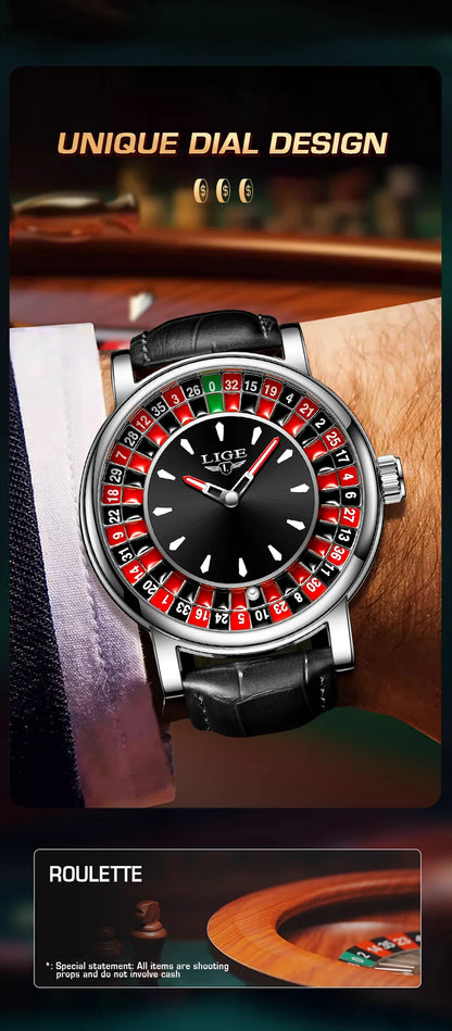 LIGE Roulette Dial Men’s Watch – A Bold Spin on Everyday Style