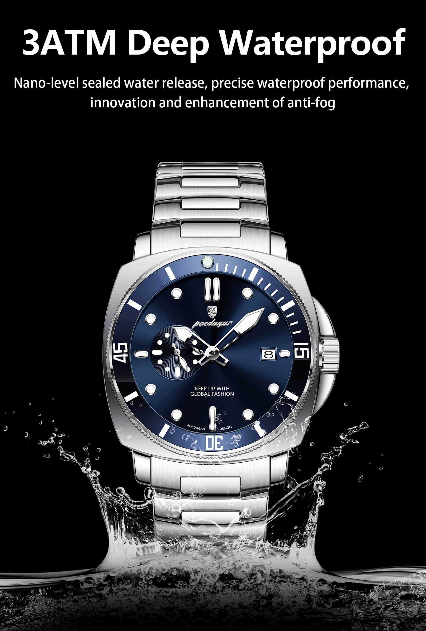 POEDAGAR Luxury Sports Man Wristwatch Luminous Waterproof Date Watch For Men Business Stainless Steel Quartz Men's Watches Reloj