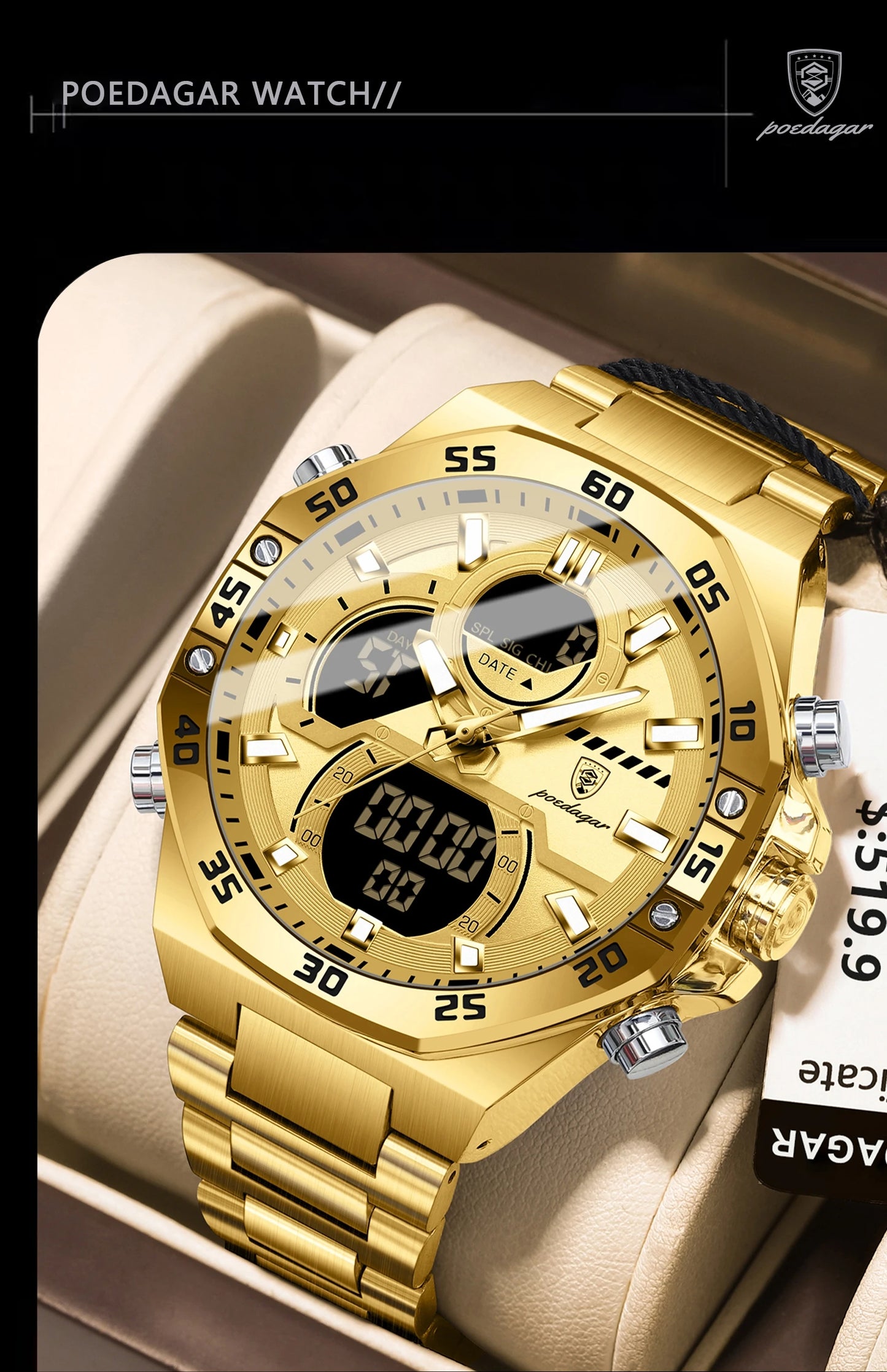 POEDAGAR LED Military-Style Men’s Watch – Tough Look. Smart Function.