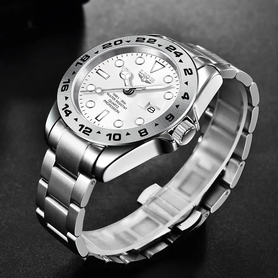 LIGE 2024 Men Watch Stainless Steel Band Date Mens Clock Business Male Watches Waterproof Luxuries Man Wrist Watches for Men