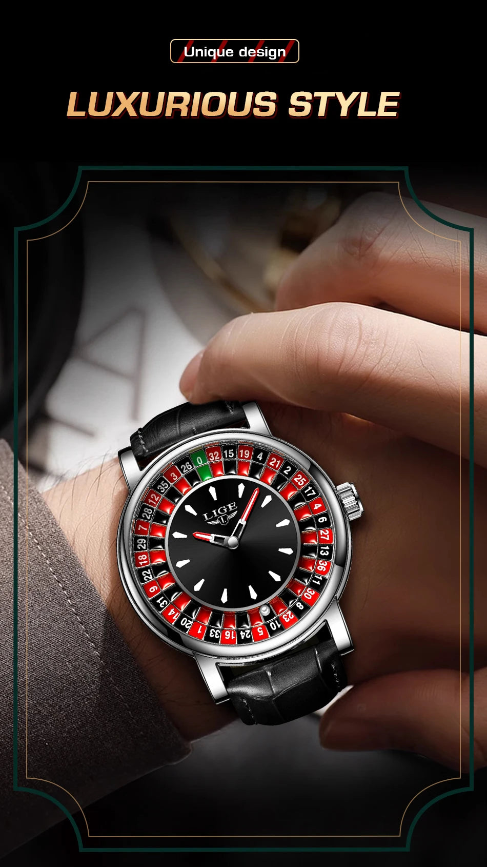 LIGE Roulette Dial Men’s Watch – A Bold Spin on Everyday Style