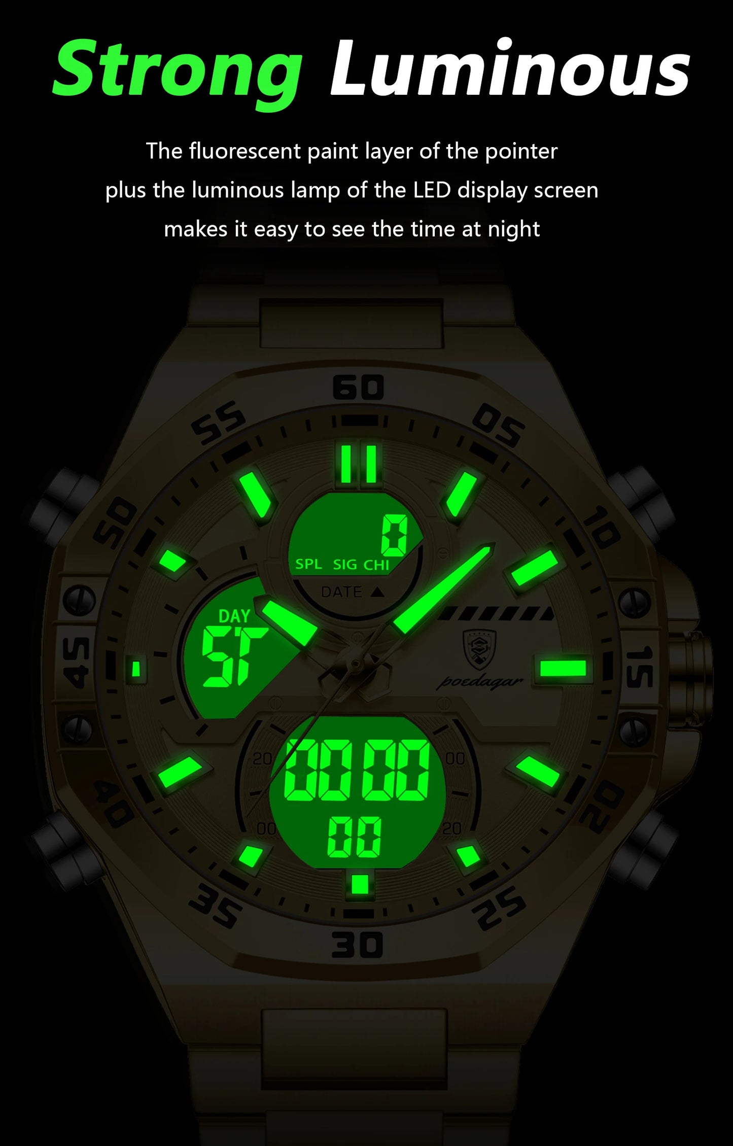 POEDAGAR LED Military-Style Men’s Watch – Tough Look. Smart Function.