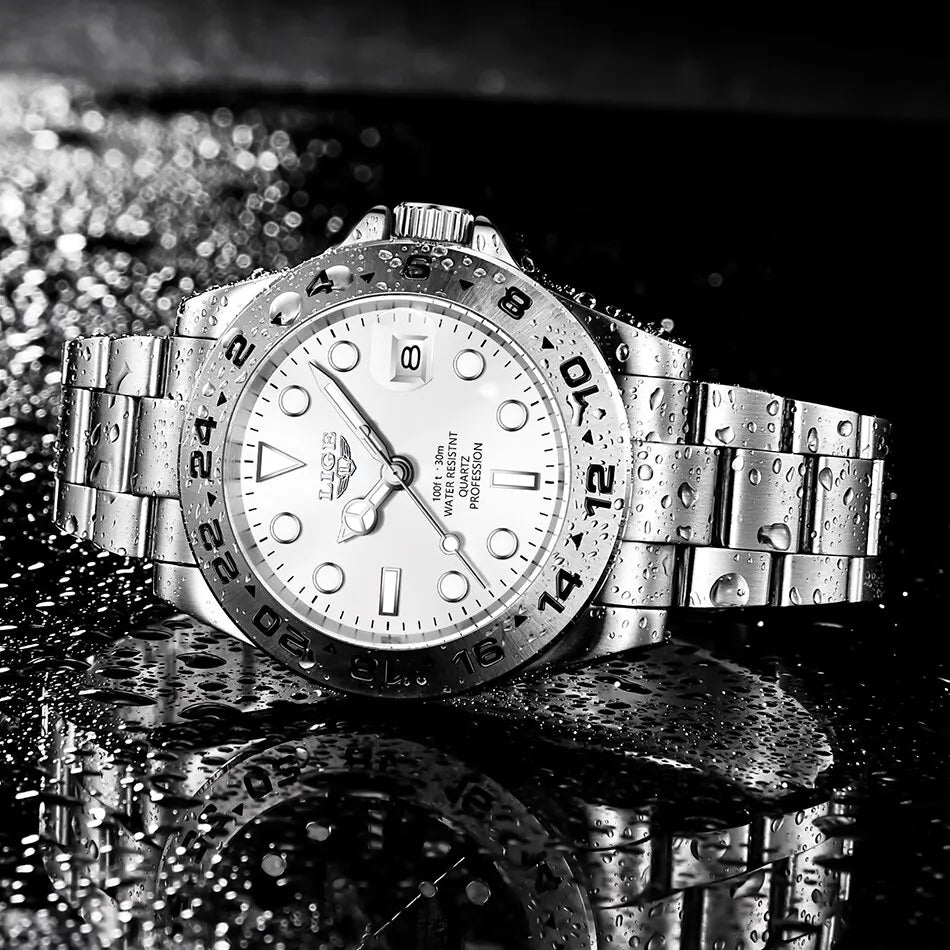 LIGE 2024 Men Watch Stainless Steel Band Date Mens Clock Business Male Watches Waterproof Luxuries Man Wrist Watches for Men