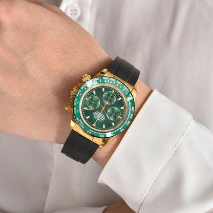 Luxury 39.3mm quartz Chronograph Business Watch Men's VK63 Sport watches Sapphire Glass green gold dial Ceramic bezel vk63 watch