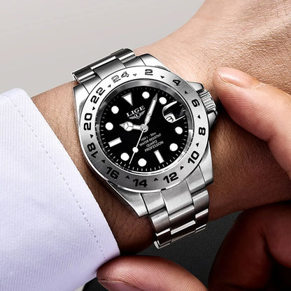 LIGE 2024 Men Watch Stainless Steel Band Date Mens Clock Business Male Watches Waterproof Luxuries Man Wrist Watches for Men