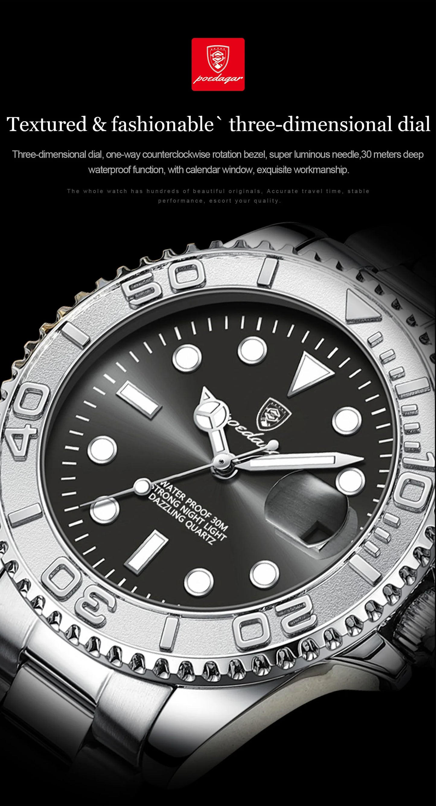POEDAGAR Men’s Luxury Quartz Watch – Strength in Every Second