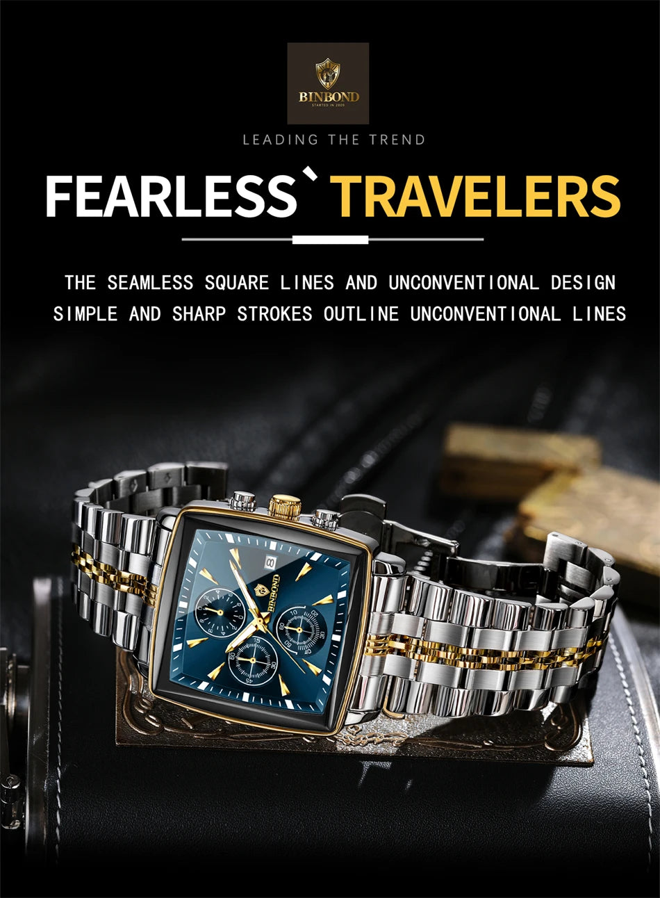 BINBOND Luxury Square Men’s Watch – Bold Design. Built to Perform.