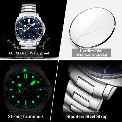 POEDAGAR Luxury Sports Man Wristwatch Luminous Waterproof Date Watch For Men Business Stainless Steel Quartz Men's Watches Reloj