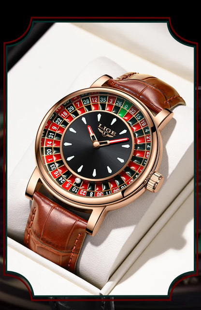 LIGE Roulette Dial Men’s Watch – A Bold Spin on Everyday Style