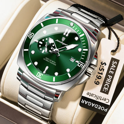 POEDAGAR Luxury Sports Man Wristwatch Luminous Waterproof Date Watch For Men Business Stainless Steel Quartz Men's Watches Reloj