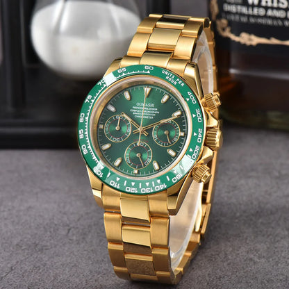 Luxury 39.3mm quartz Chronograph Business Watch Men's VK63 Sport watches Sapphire Glass green gold dial Ceramic bezel vk63 watch