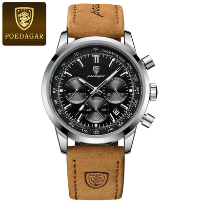 POEDAGAR Luxury Leather Chronograph Watch – Everyday Elegance with Precision