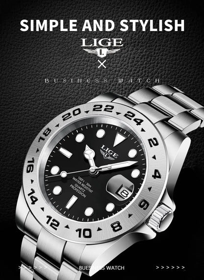 LIGE 2024 Men Watch Stainless Steel Band Date Mens Clock Business Male Watches Waterproof Luxuries Man Wrist Watches for Men