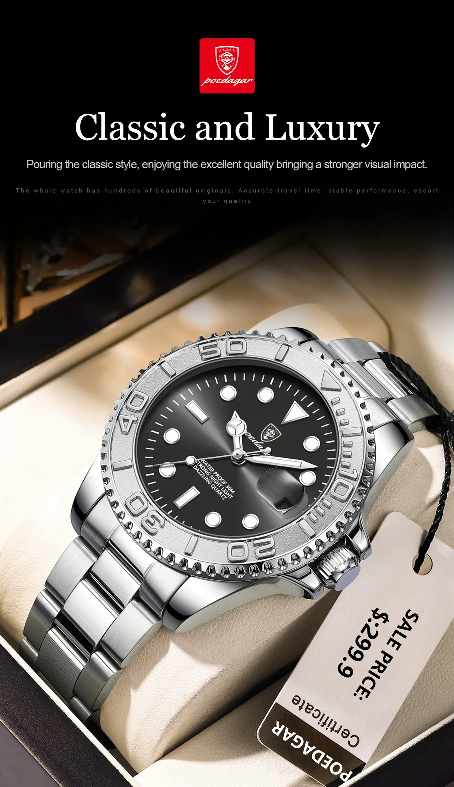 POEDAGAR Men’s Luxury Quartz Watch – Strength in Every Second