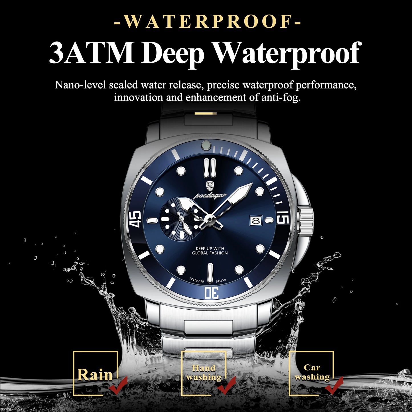POEDAGAR Luxury Sports Man Wristwatch Luminous Waterproof Date Watch For Men Business Stainless Steel Quartz Men's Watches Reloj